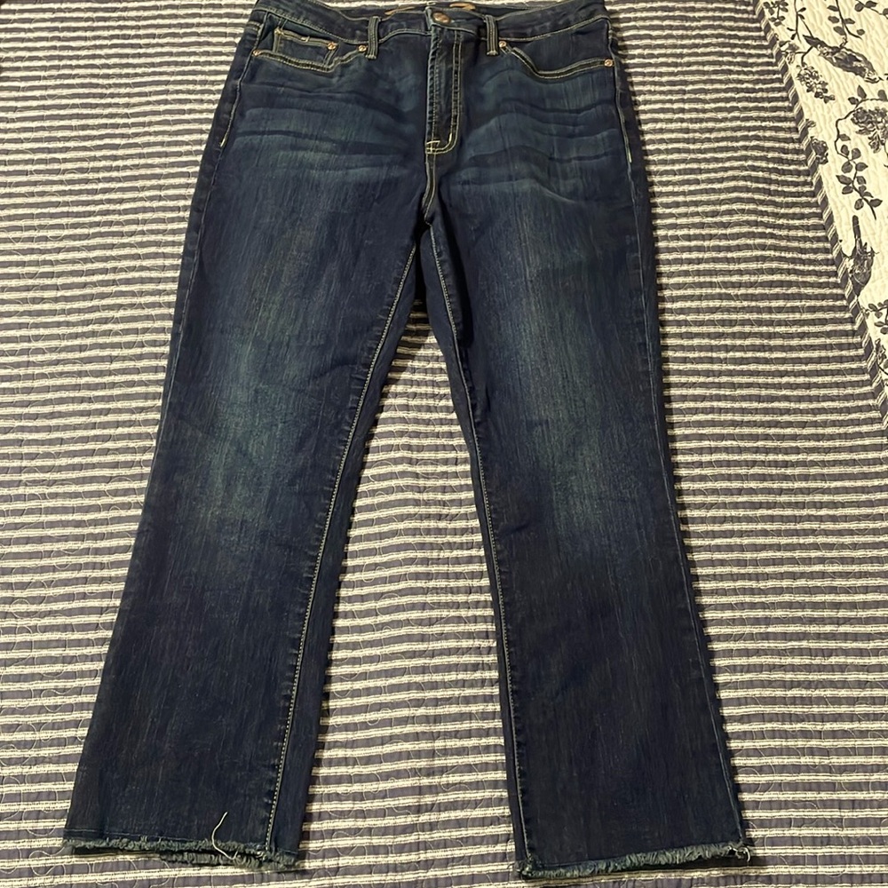 Seven 7 high rise semi boot cut crop raw jeans dark wash 12 excellent condition